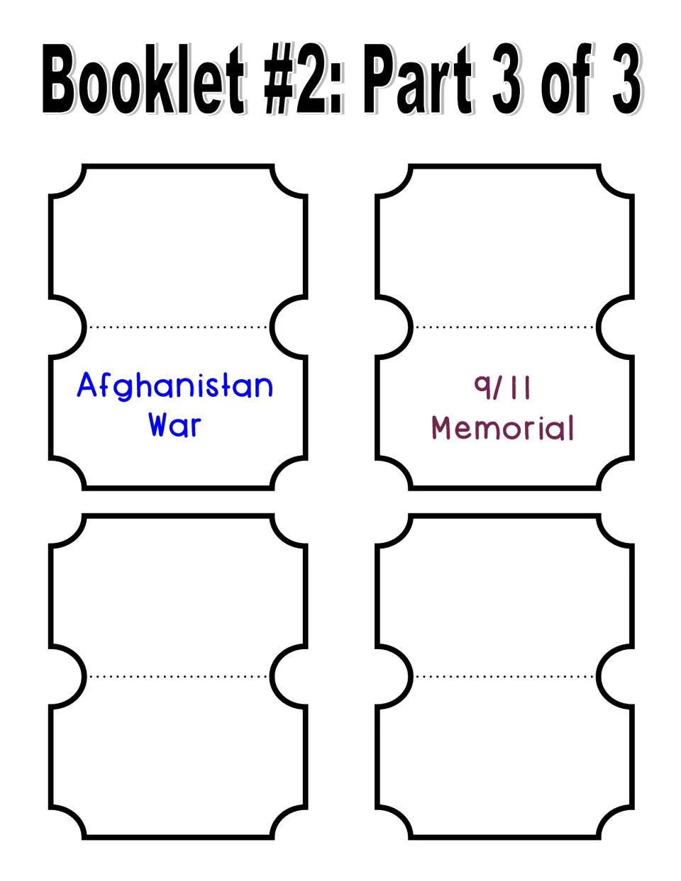 Four more September 11 mini booklets: Afghanistan War, 9/11 Memorial, and two blank booklets for extra facts