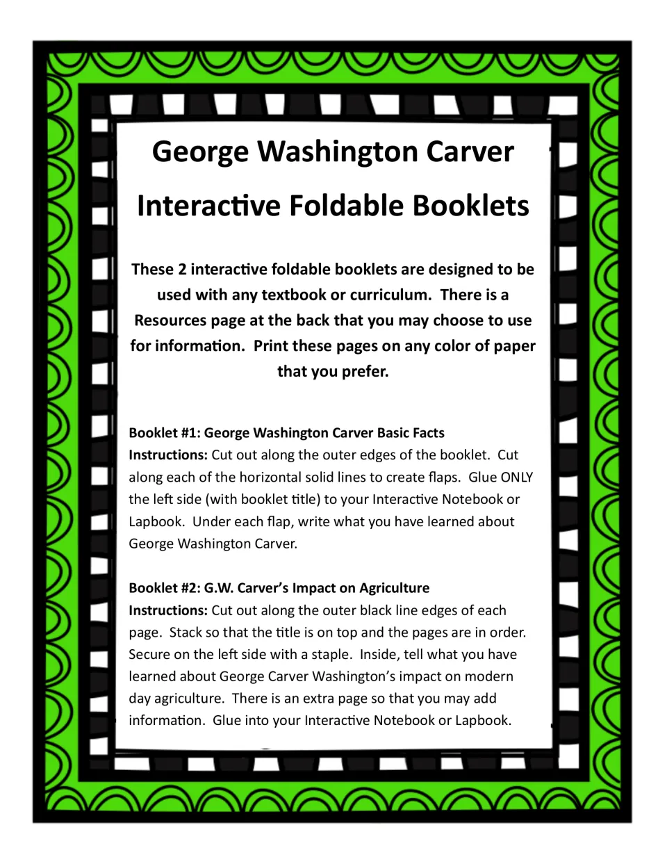 Directions for assembling Carver's basic facts and agriculture booklets and writing research inside