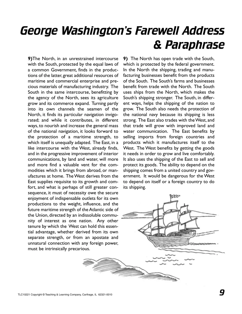 Address excerpt 9 and its paraphrase explain trade among the North, South, East, and West within the union