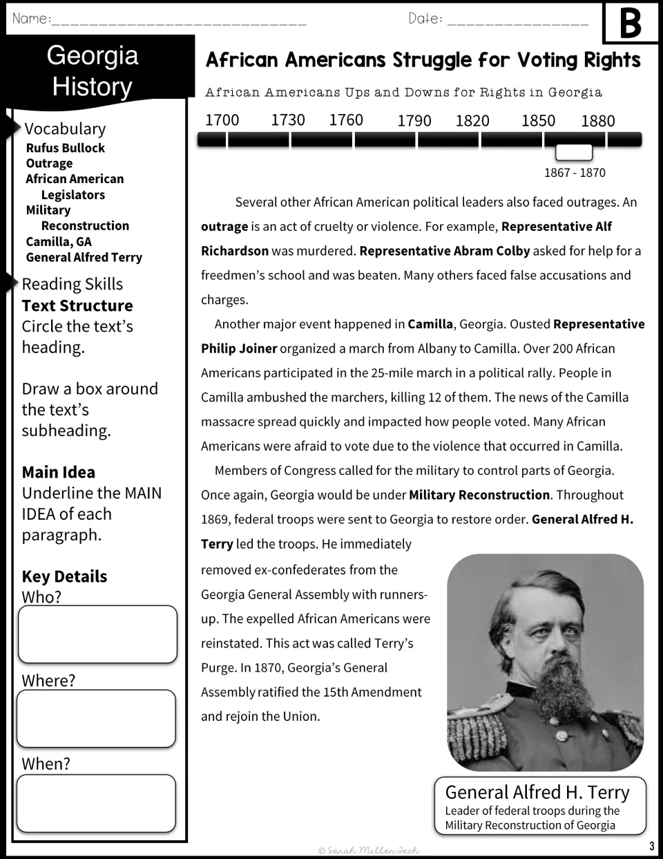 Version B passage, part 2: violence in Camilla, Military Reconstruction, and General Alfred H. Terry