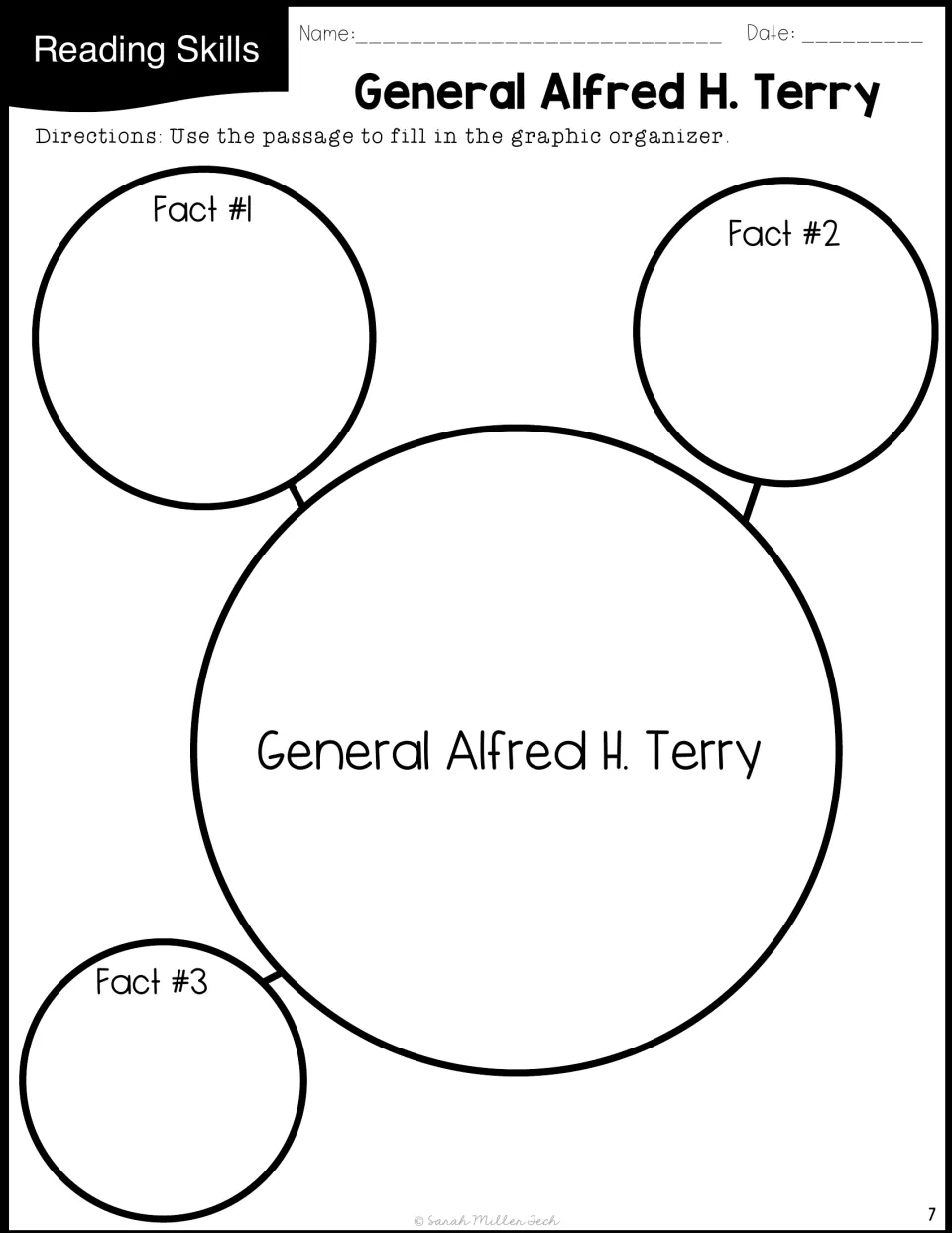 General Alfred H. Terry graphic organizer asking students to record three facts from the reading passage