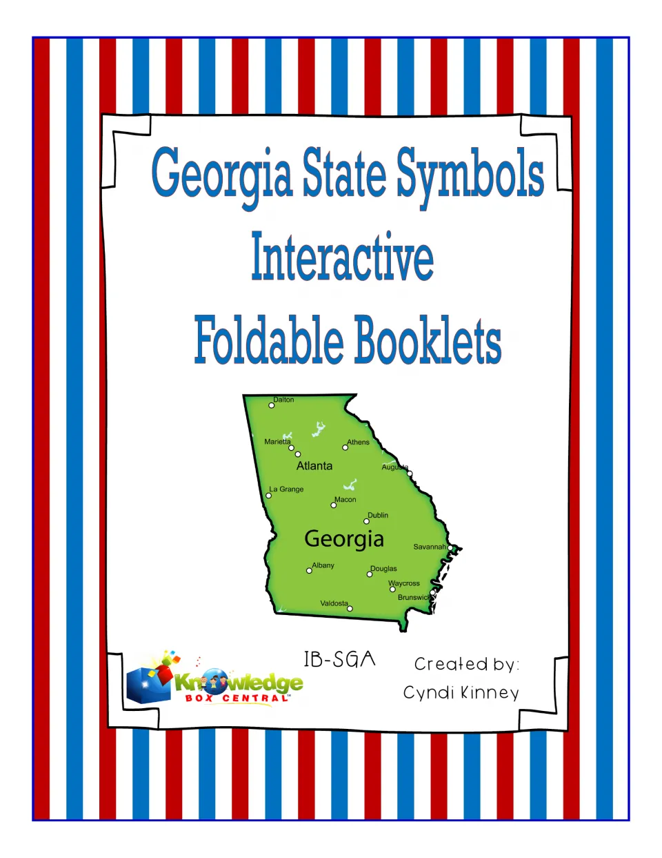 Cover of Georgia State Symbols Interactive Foldable Booklets, featuring a state map labeled with cities