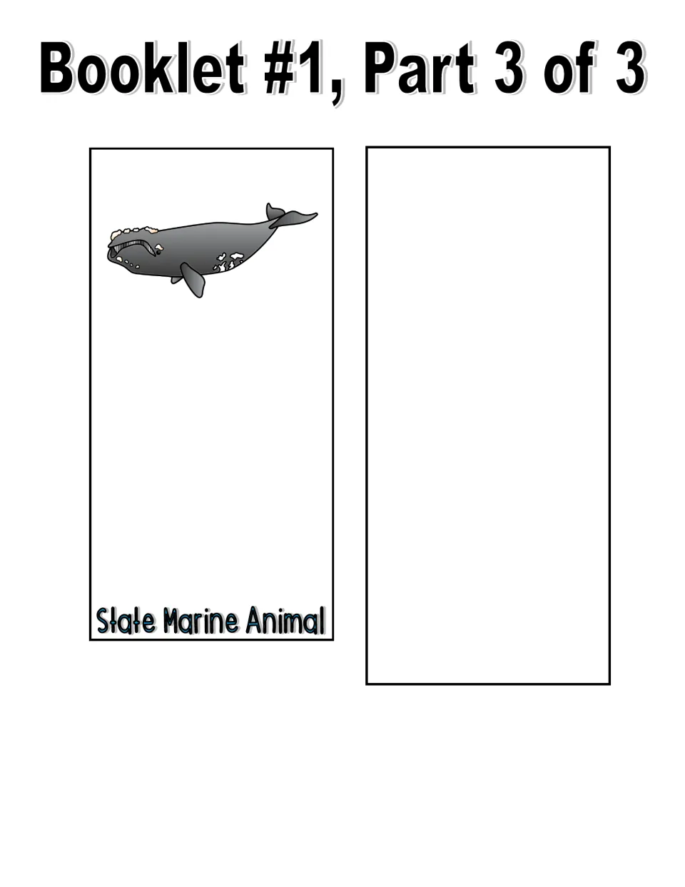 Color booklet, part 3 of 3: state marine animal piece showing a whale and a blank piece for another symbol