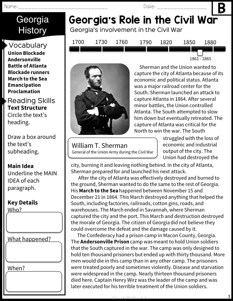 Version B continues with Sherman's capture of Atlanta, March to the Sea, and Andersonville Prison camp.