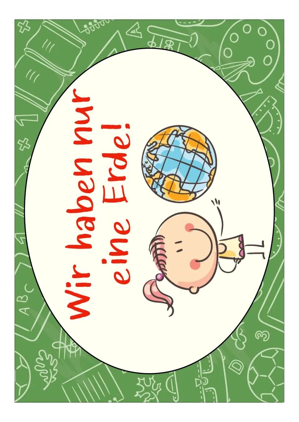 German classroom poster stating 'Wir haben nur eine Erde!' (We only have one Earth!), with a child and globe