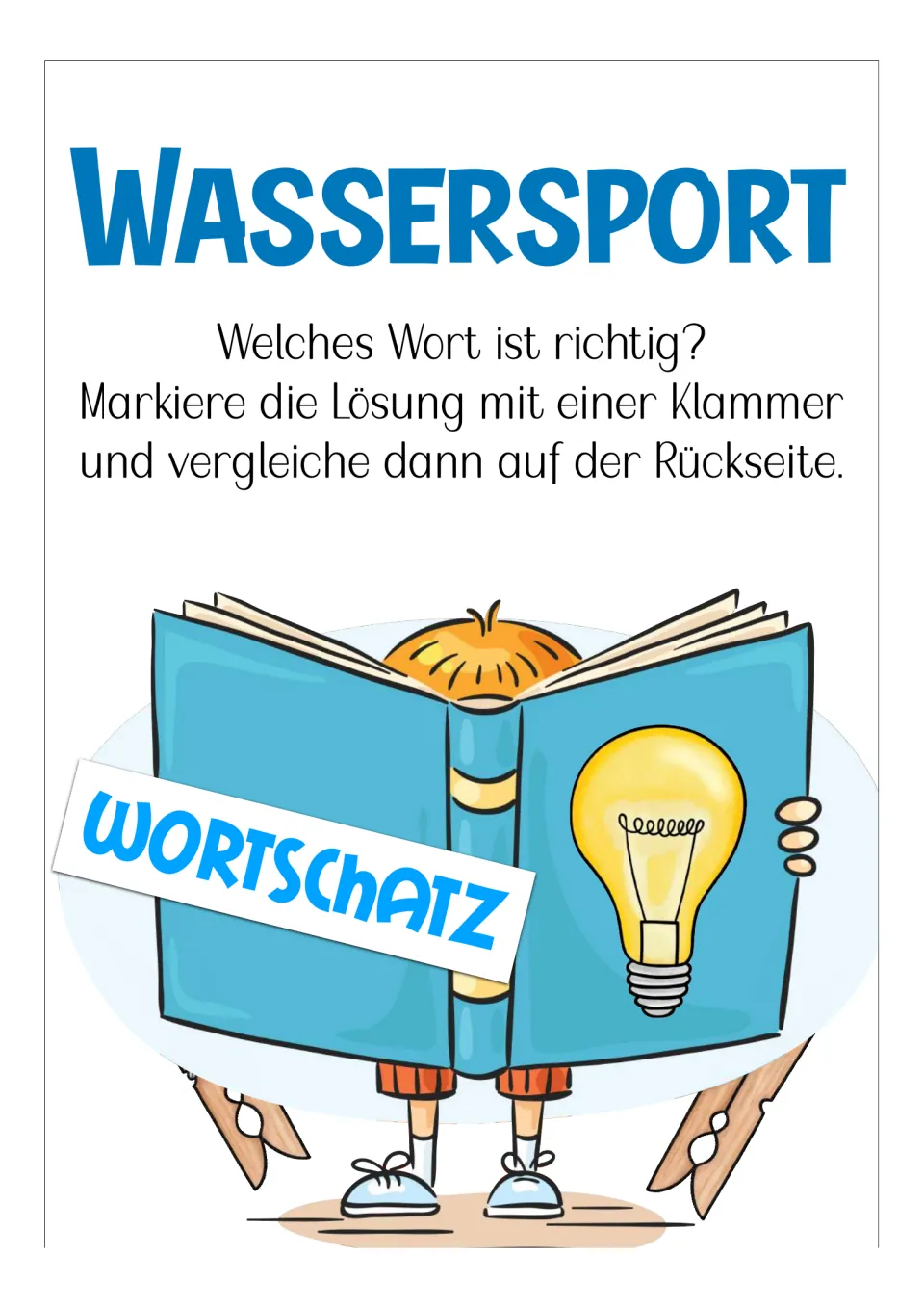 Vocabulary instructions for the German clip cards: clip the correct word, then check the reverse side