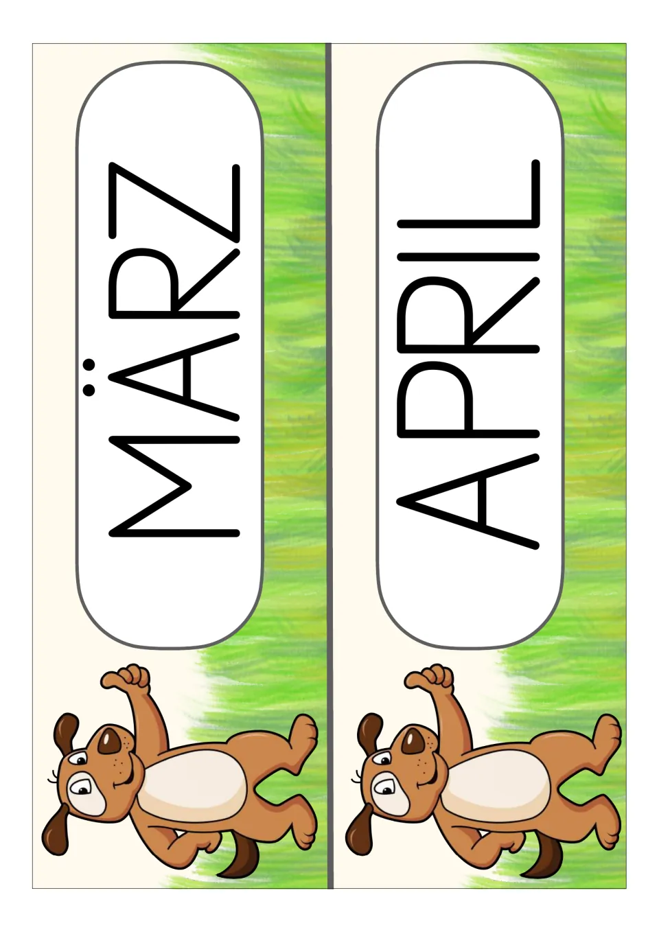 German month display cards for März (March) and April (April), the third and fourth months of the year