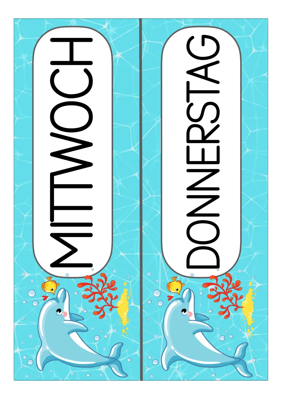 German weekday display cards for MITTWOCH (Wednesday) and DONNERSTAG (Thursday) in the classroom card set