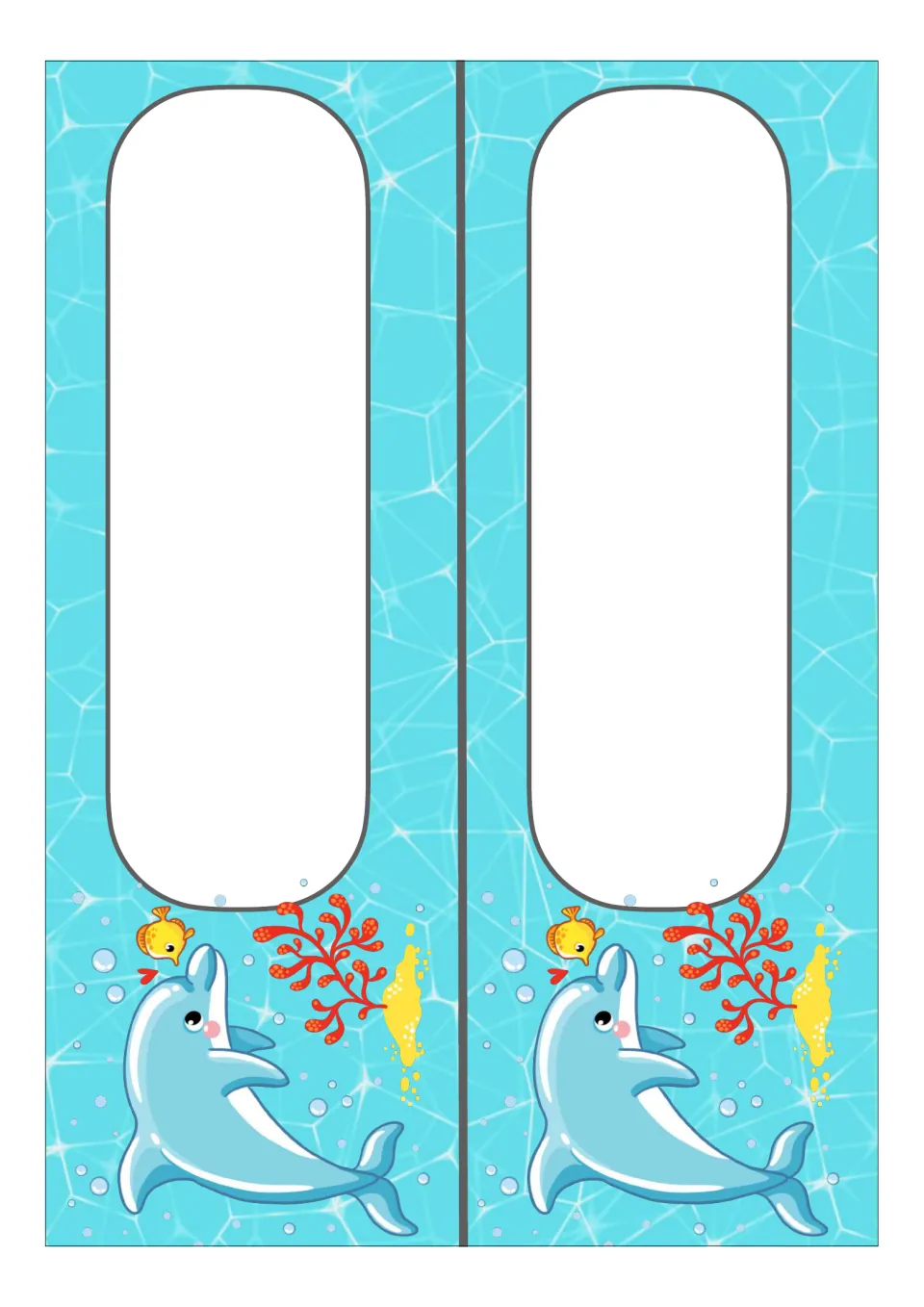 Two blank vocabulary card templates for adding German terms to the dolphin-themed classroom display set