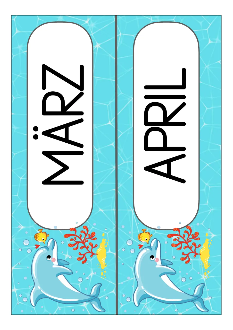 German month display cards for MÄRZ (March) and APRIL (April), part of the classroom vocabulary card set