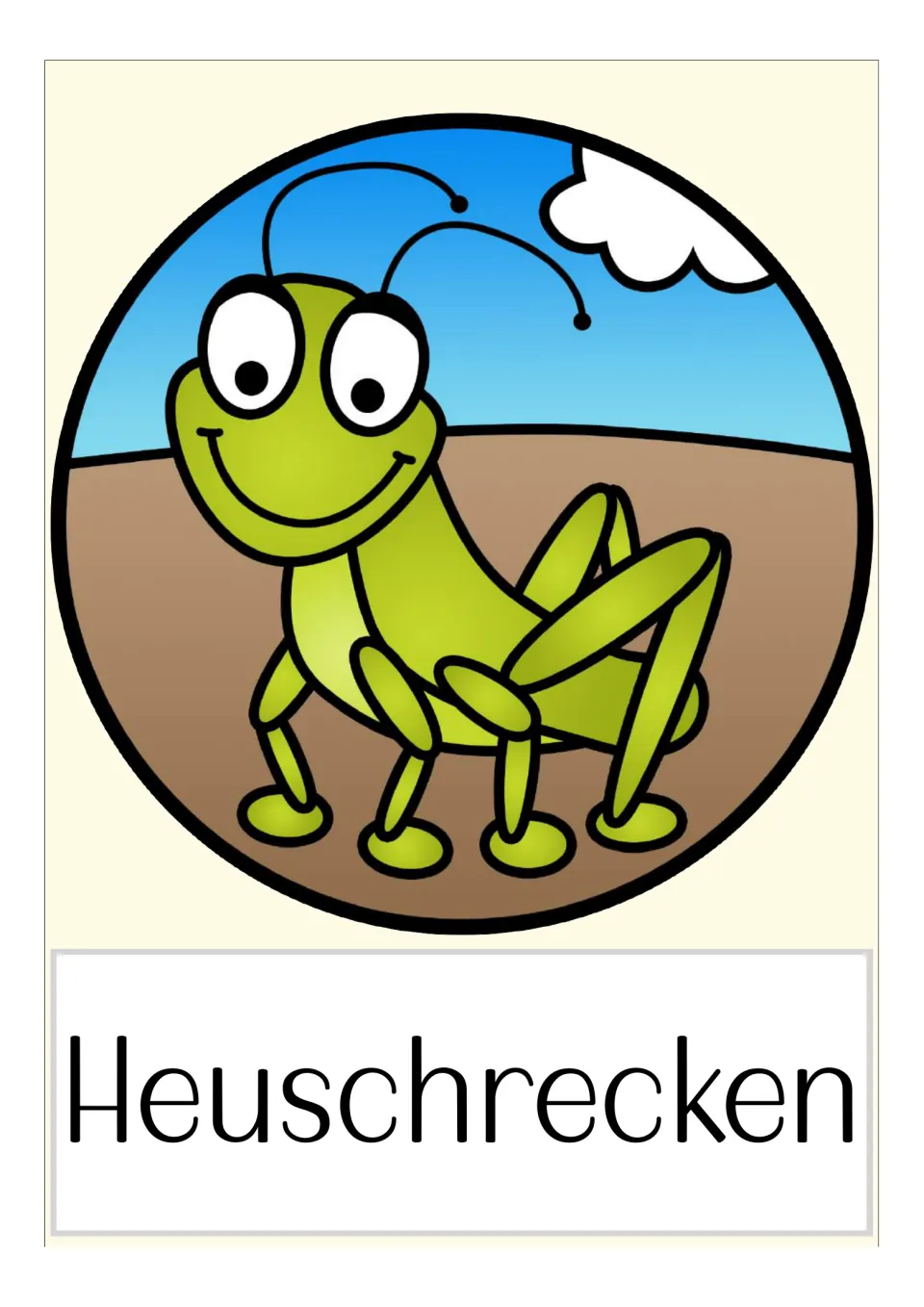 German plague flashcard labeled 'Heuschrecken' (locusts), illustrated with a large green locust on the ground
