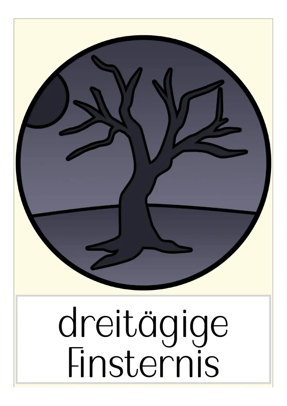 German plague flashcard labeled 'dreitägige Finsternis' (three days of darkness), showing a tree in darkness