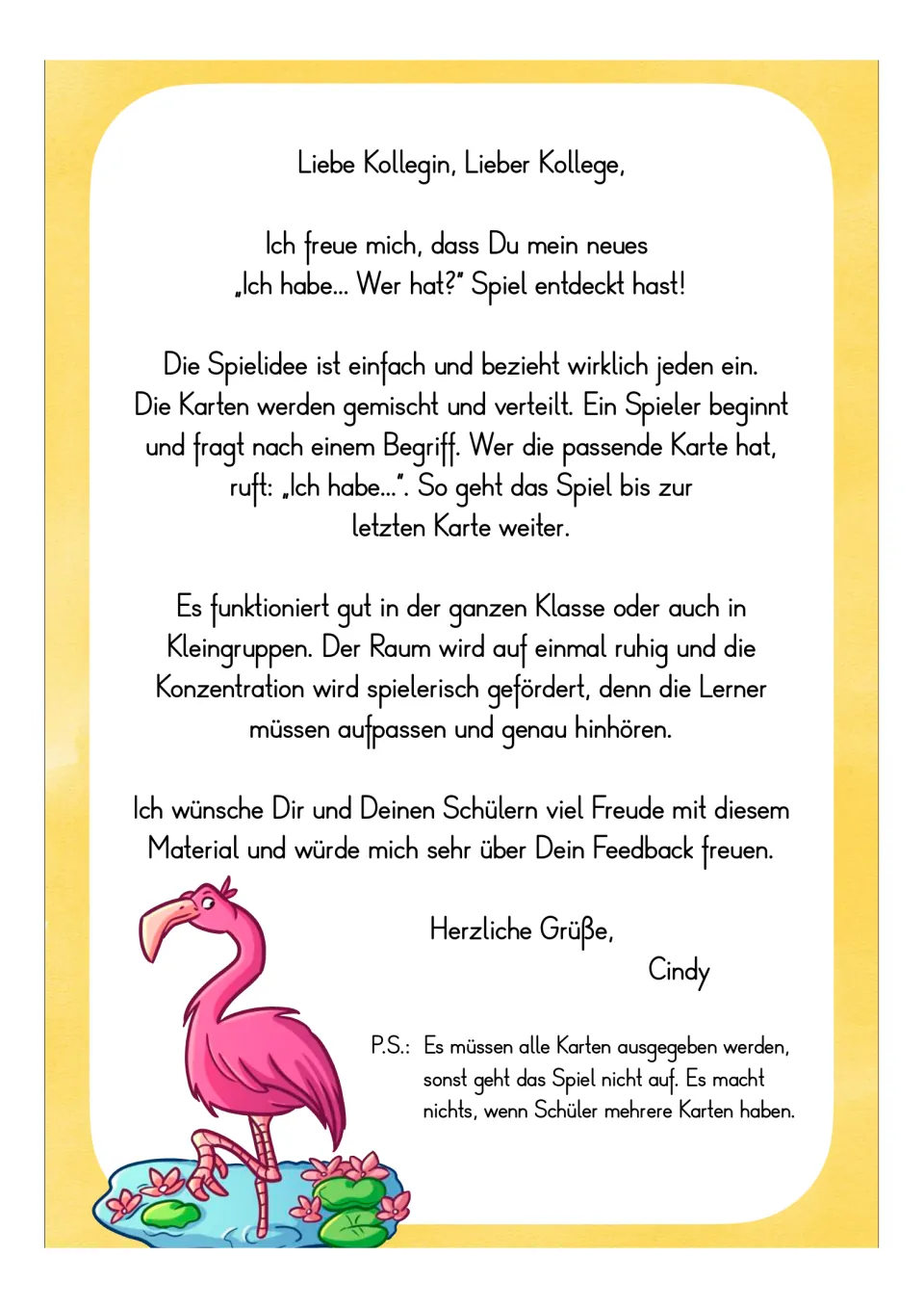 Teacher directions for the German zoo game: shuffle and distribute all cards, then ask and answer in sequence