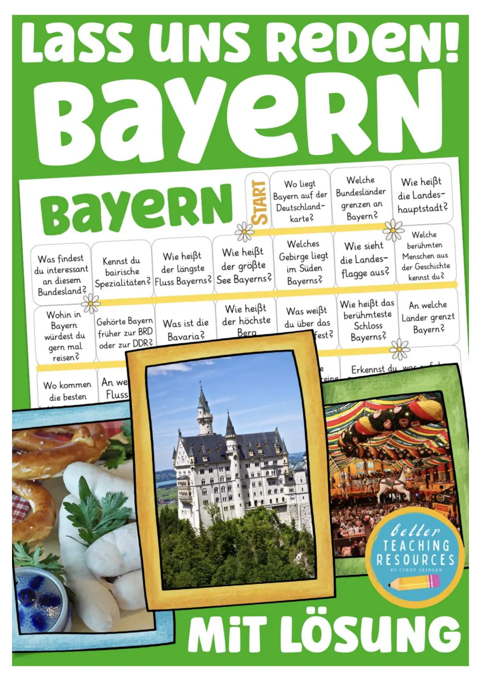 Cover of the Bavaria board game: 'Lass uns reden!' (Let's talk!) and 'Mit Lösung' (with answers)