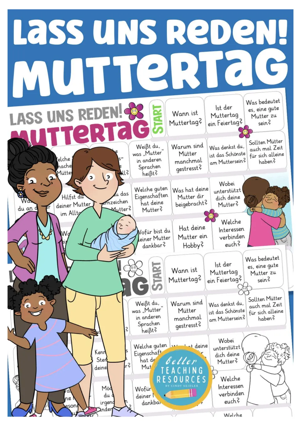 Game cover titled 'Lass uns reden! Muttertag' (Let's talk! Mother's Day), showing both board versions