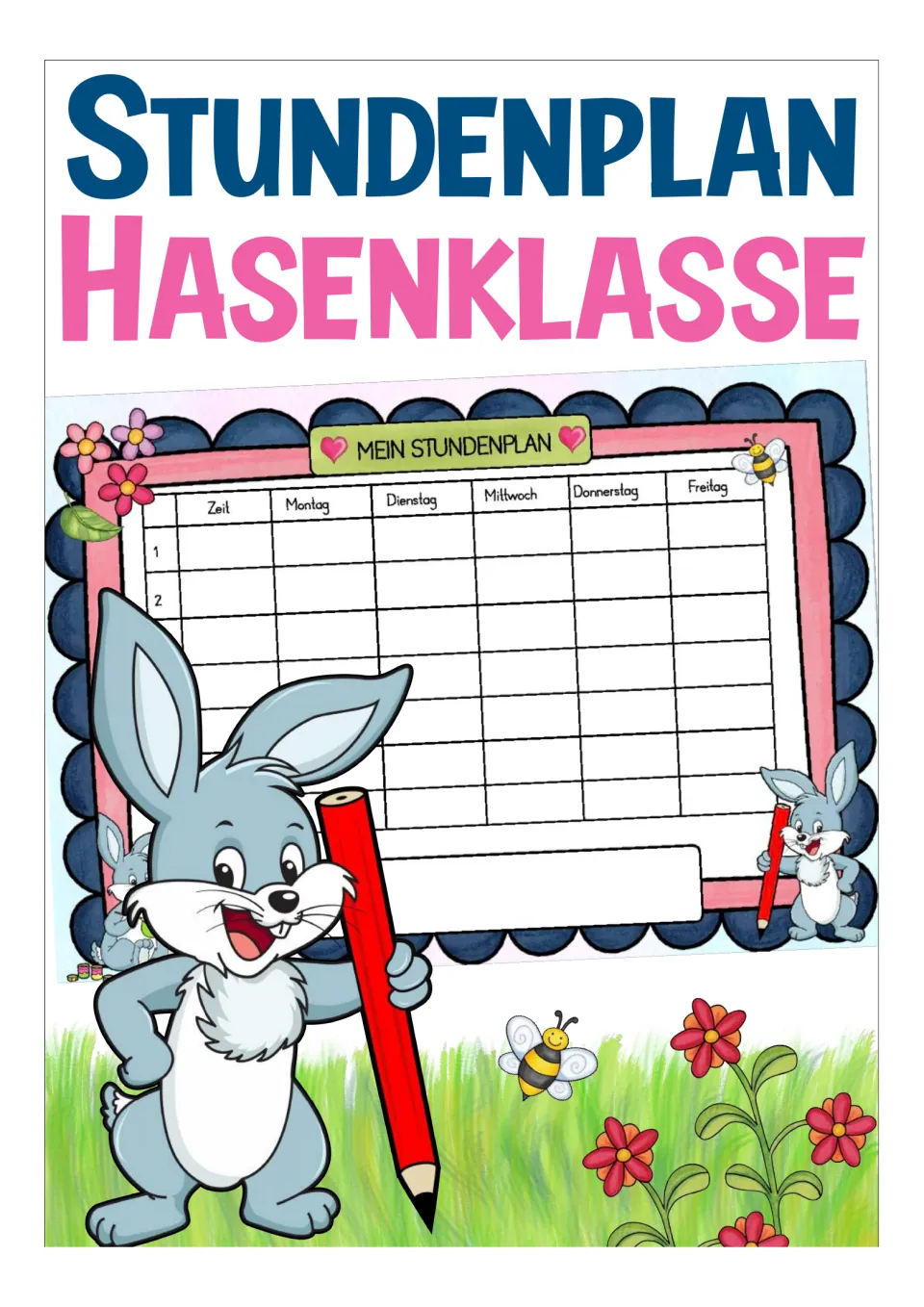 Cover of the German weekly schedule resource, titled 'Stundenplan Hasenklasse' (Rabbit Class Schedule).