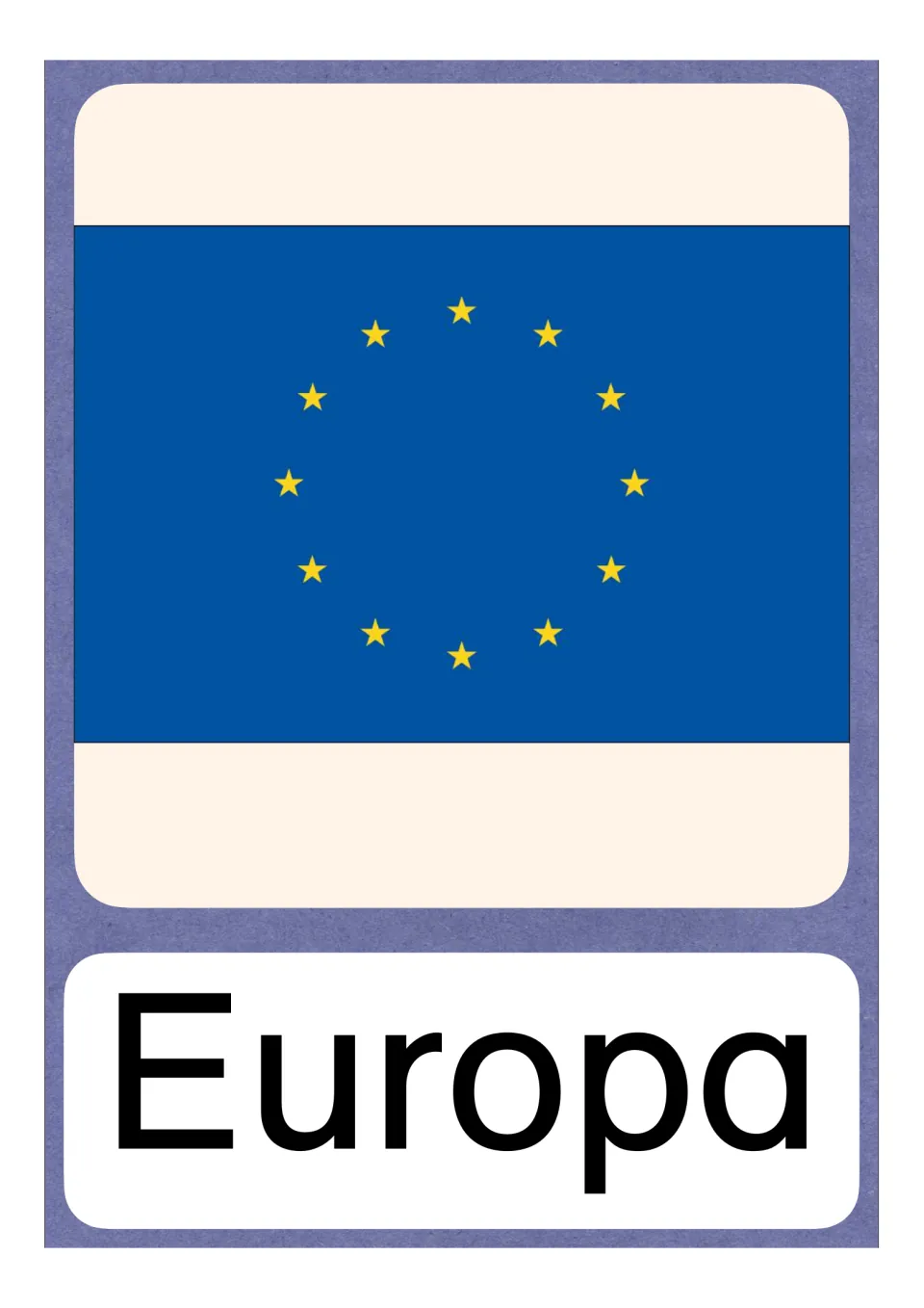 German Eu vocabulary card labeled Europa (Europe), showing the European Union flag for the initial Eu