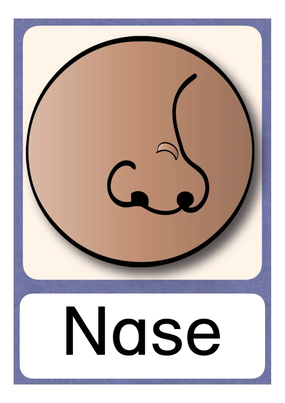 German N vocabulary card labeled Nase (nose), showing a close-up illustration of a nose above the word