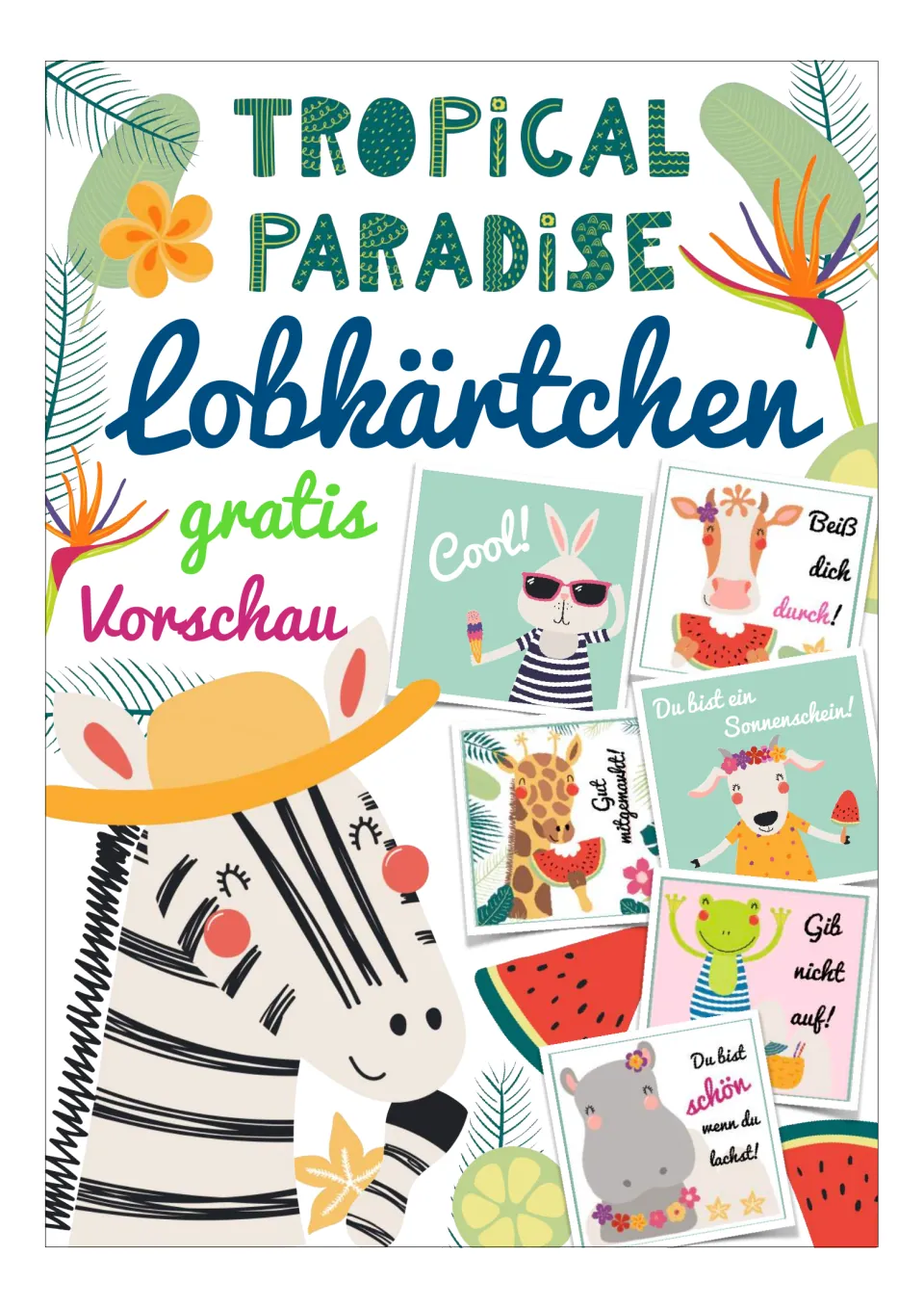 Cover of the German praise card freebie, labeled 'Lobkärtchen' (praise cards) and 'gratis Vorschau' (free preview)