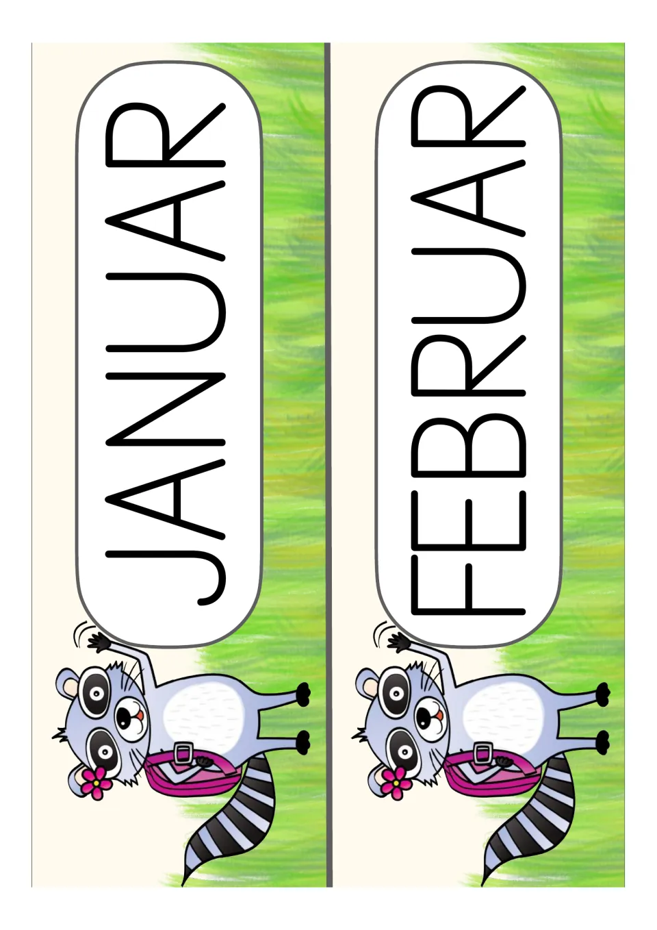 German month display cards for Januar (January) and Februar (February), printed two per sheet