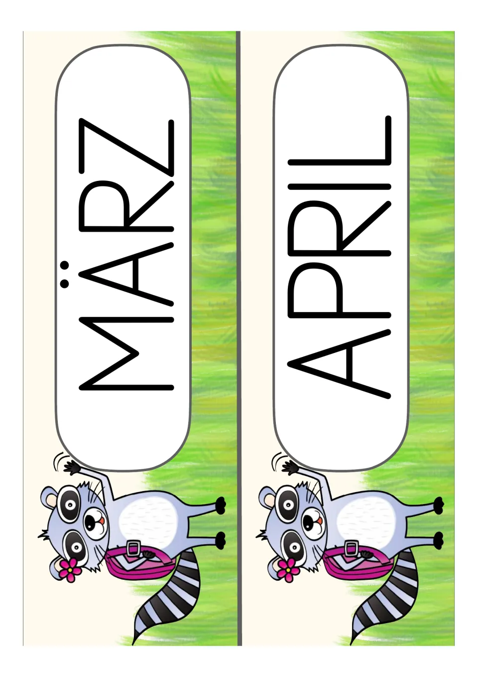 German month display cards for März (March) and April (April), continuing the set two per sheet