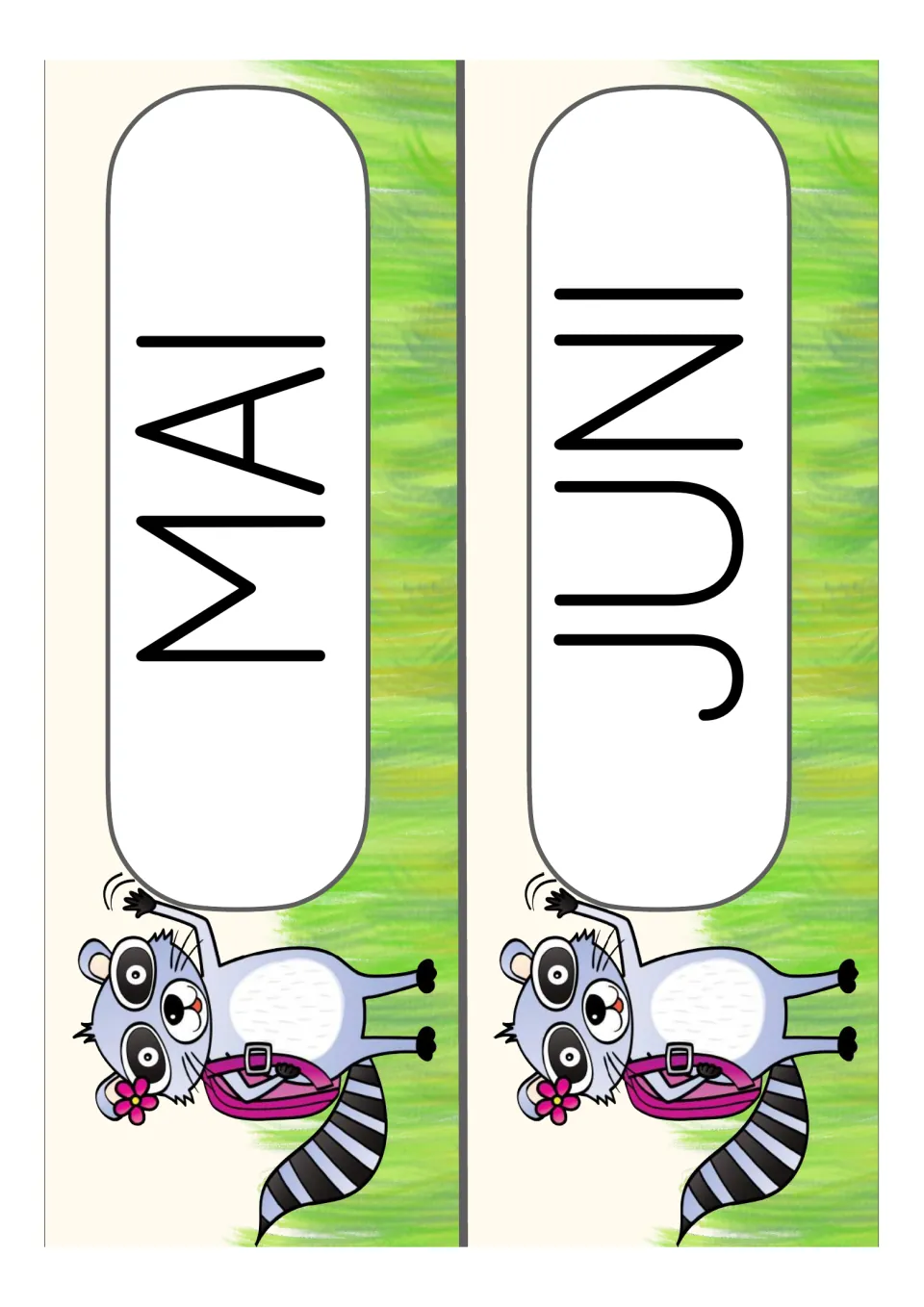 German month display cards for Mai (May) and Juni (June), continuing the calendar set two per sheet