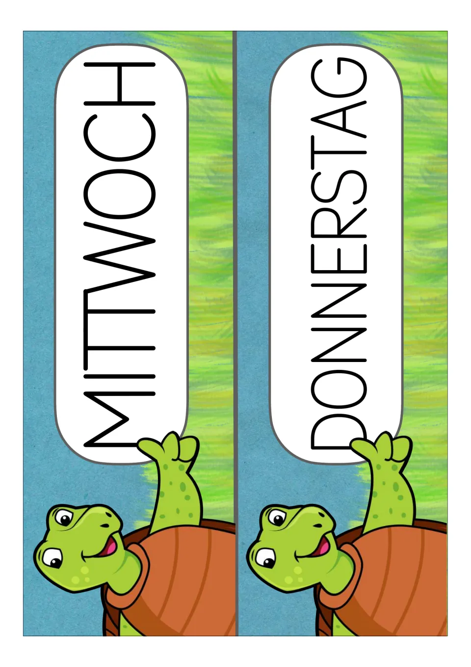 German weekday display cards for Mittwoch (Wednesday) and Donnerstag (Thursday), two cards from the set