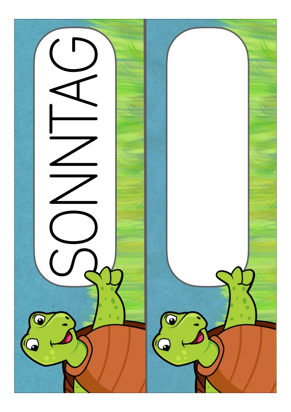 German weekday display card labeled Sonntag (Sunday), paired with one blank classroom card template