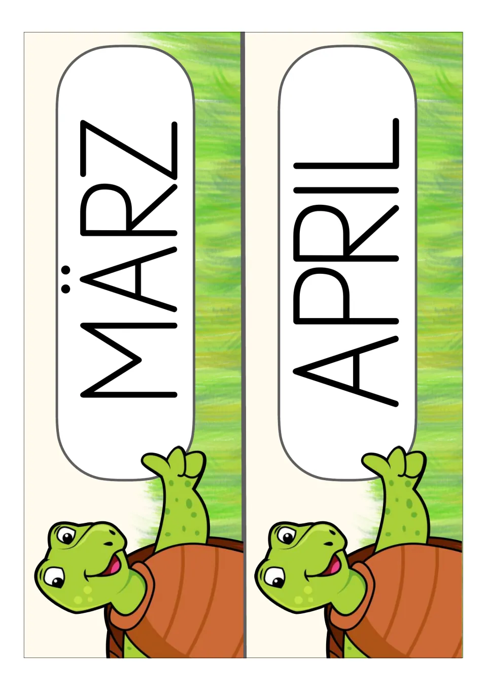 German month display cards for März (March) and April (April), two cards from the classroom display set