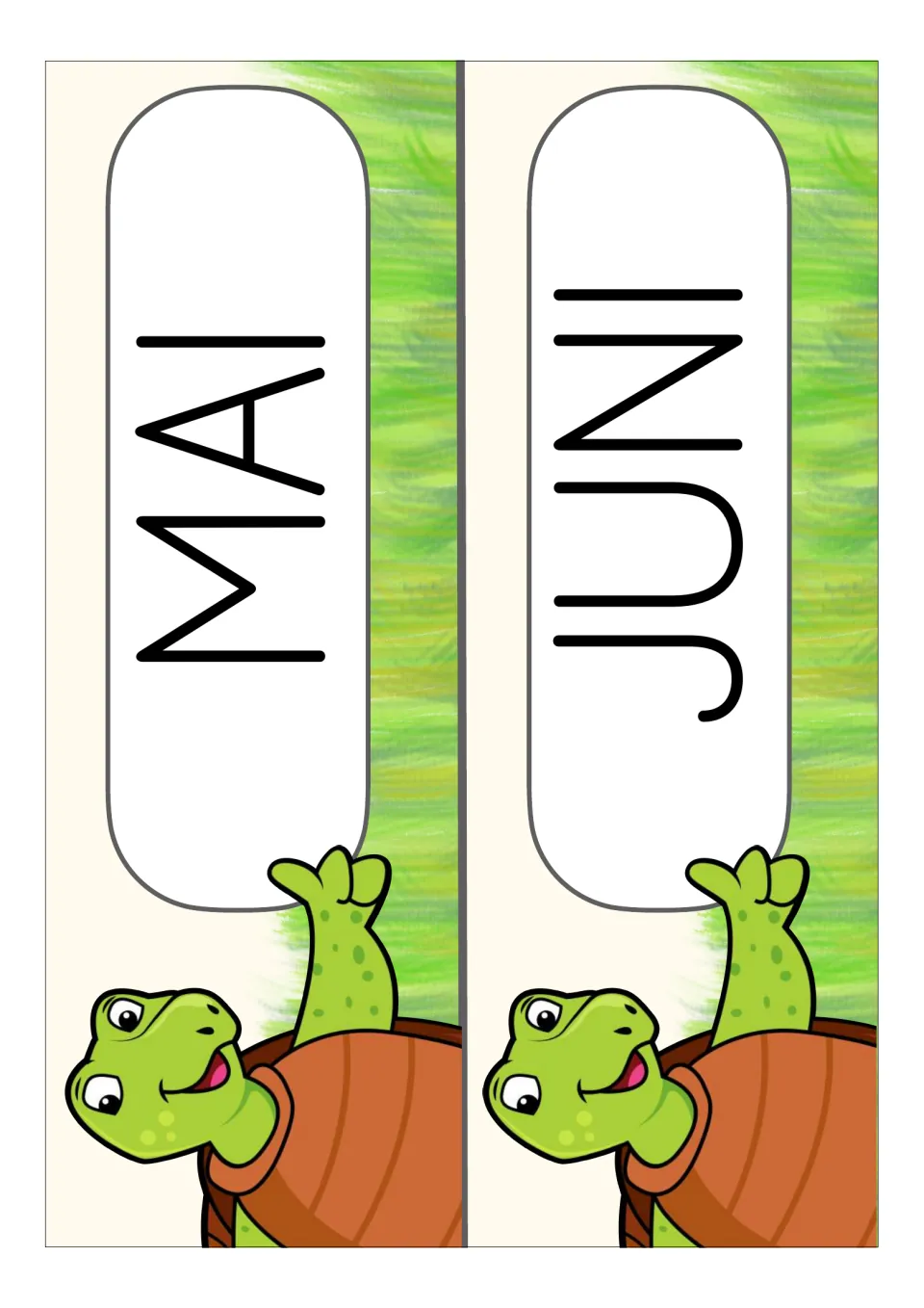 German month display cards for Mai (May) and Juni (June), two cards from the classroom display set