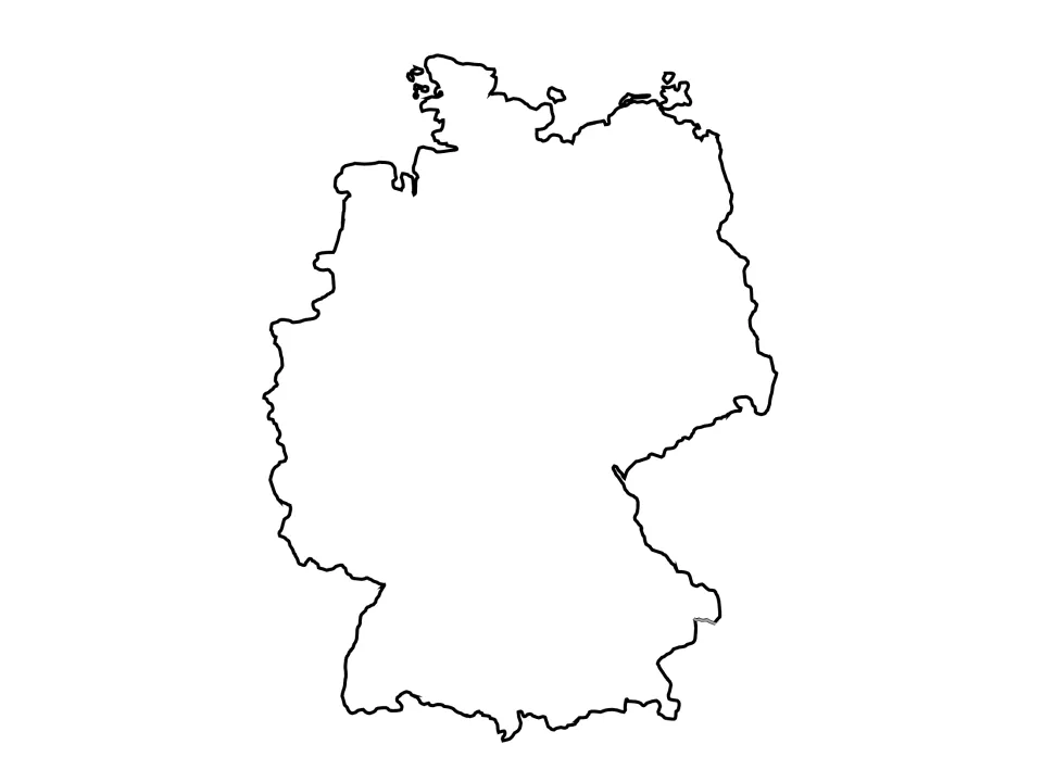 Blank outline map of Germany's borders and coastline for students to label cities, rivers or regions