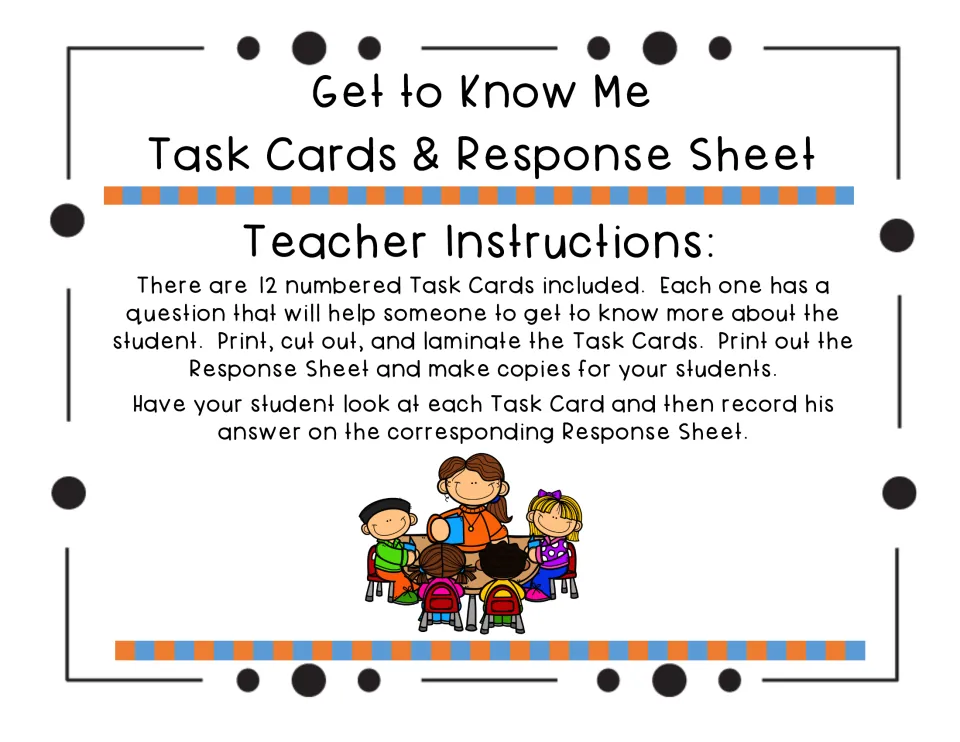 Teacher instructions: print, cut out and laminate the 12 numbered question cards, then copy the response sheet for students