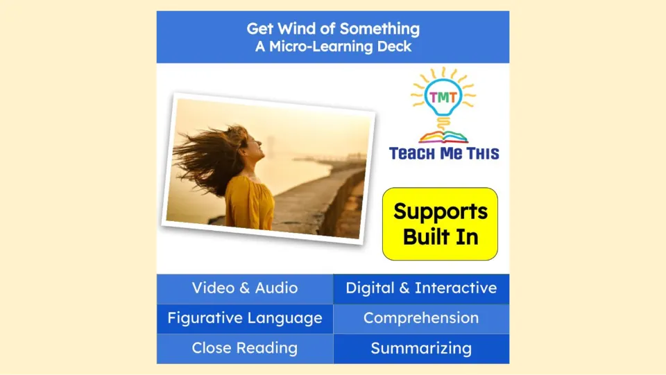 Micro-learning deck cover highlighting video, audio, figurative language, comprehension, and summarizing