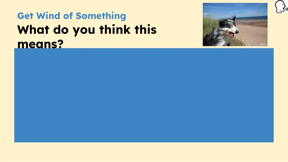Opening prediction prompt asks students what they think the lesson's idiom means, with space to respond