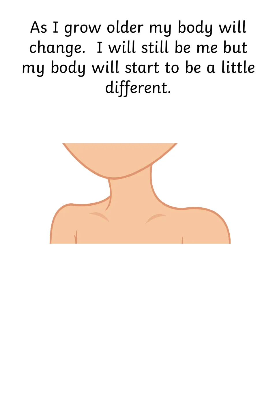 Social story page explains that the narrator's body will change as she grows older, but she will still be herself