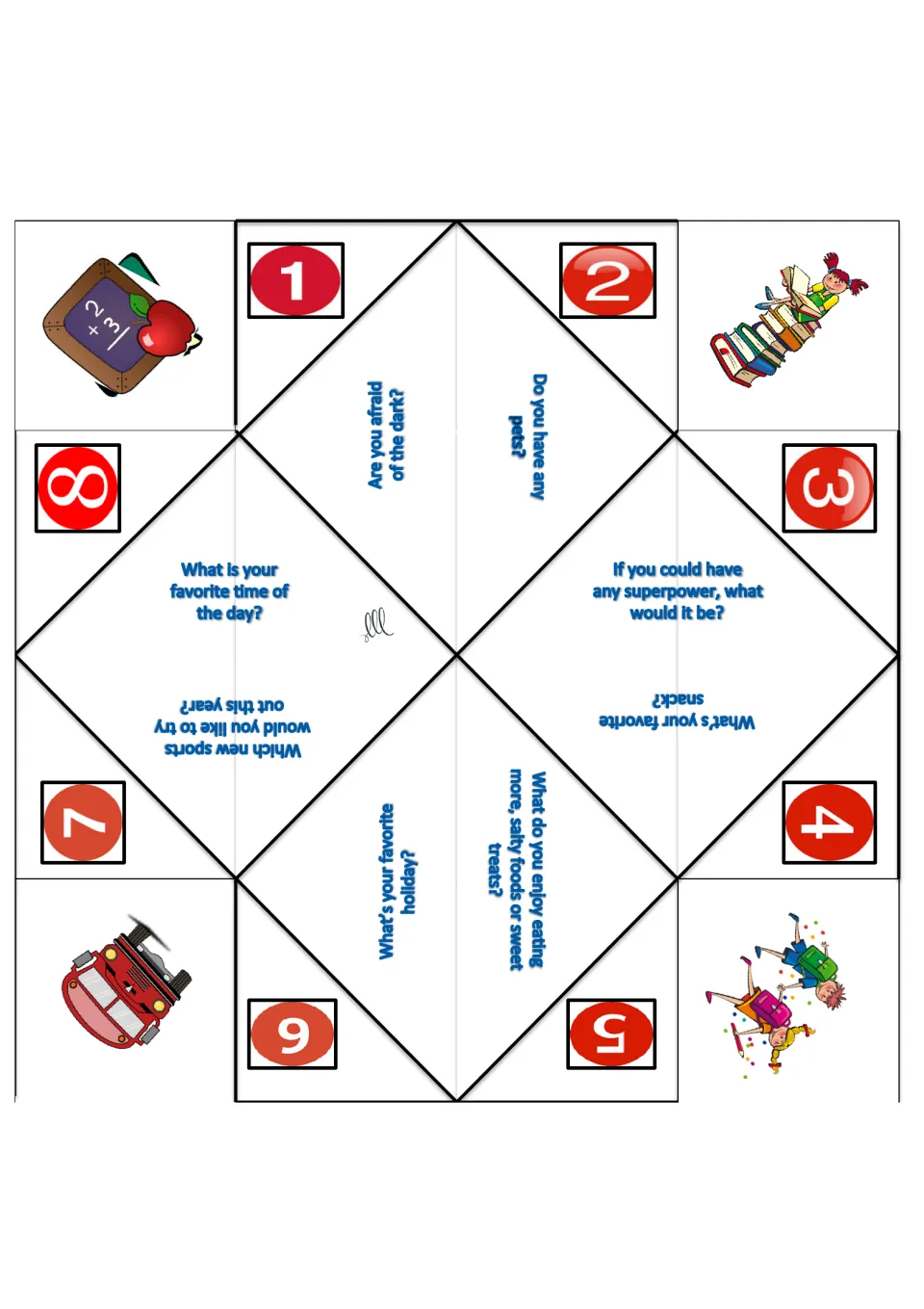 Class introductions fortune teller: partners ask about pets, fear of the dark, a dream superpower and favorite holiday