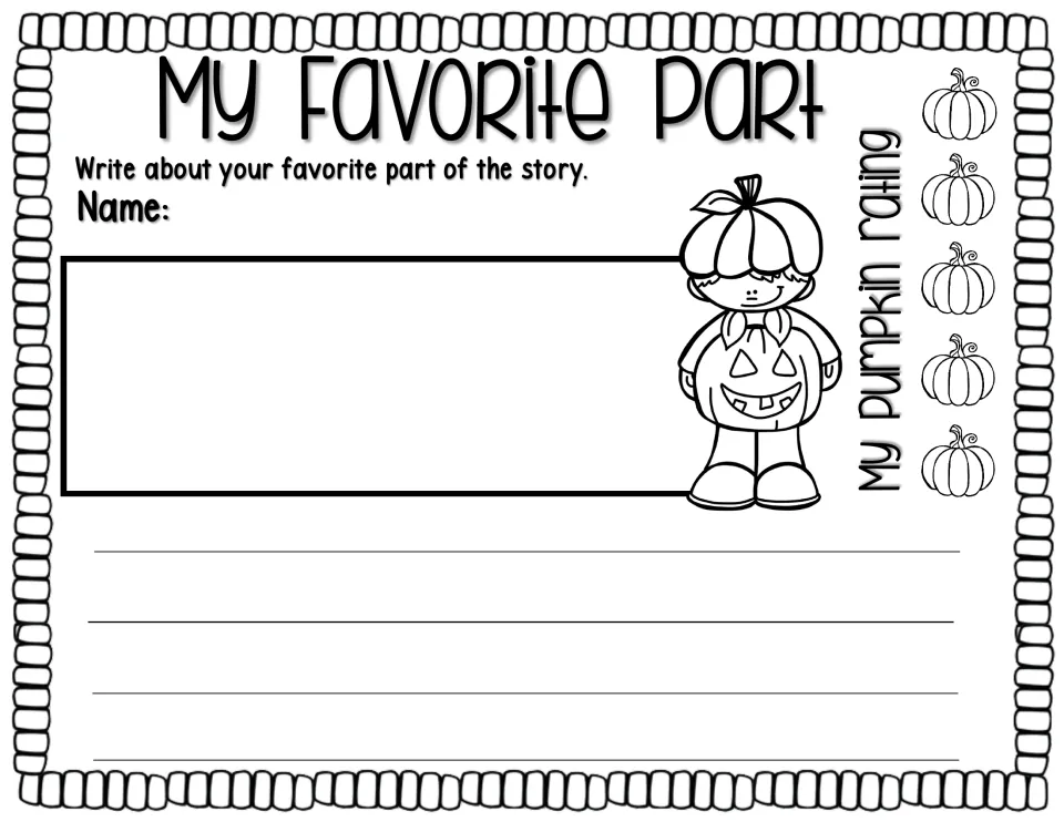 Favorite-part response asks students to write about their favorite part of the story and give a pumpkin rating
