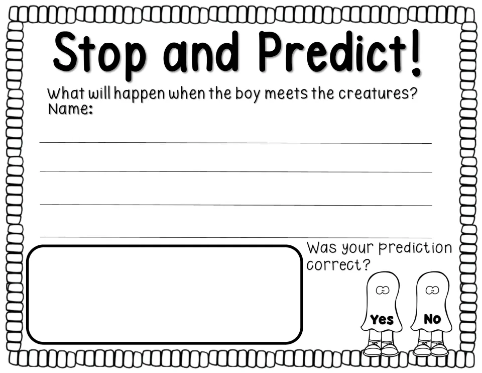 Stop and Predict response asks what will happen when the boy meets the creatures and if the prediction was correct
