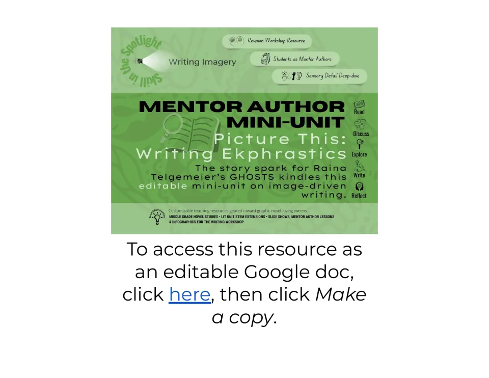 Mentor Author Mini-Unit cover, Picture This: Writing Ekphrastics, image-driven writing on imagery sparked by Ghosts