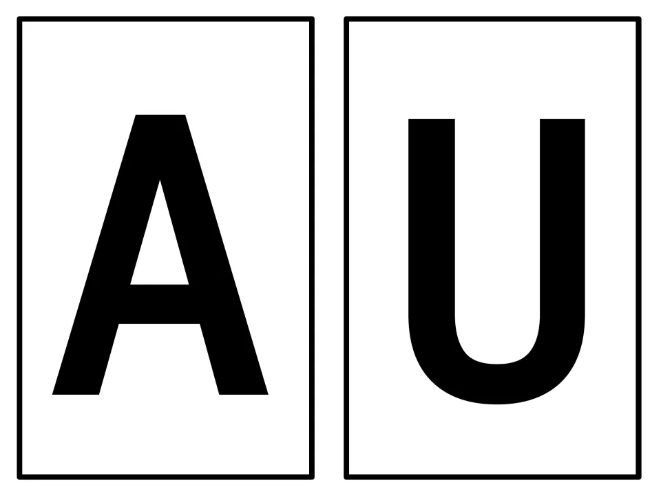 Calendar month-name letters A and U, the first two letters of August, printed separately for the display