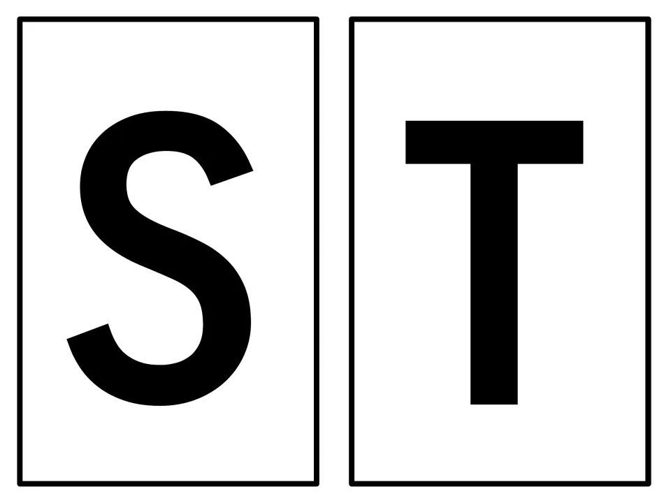Calendar month-name letters S and T, the final two letters of August, printed separately for the display