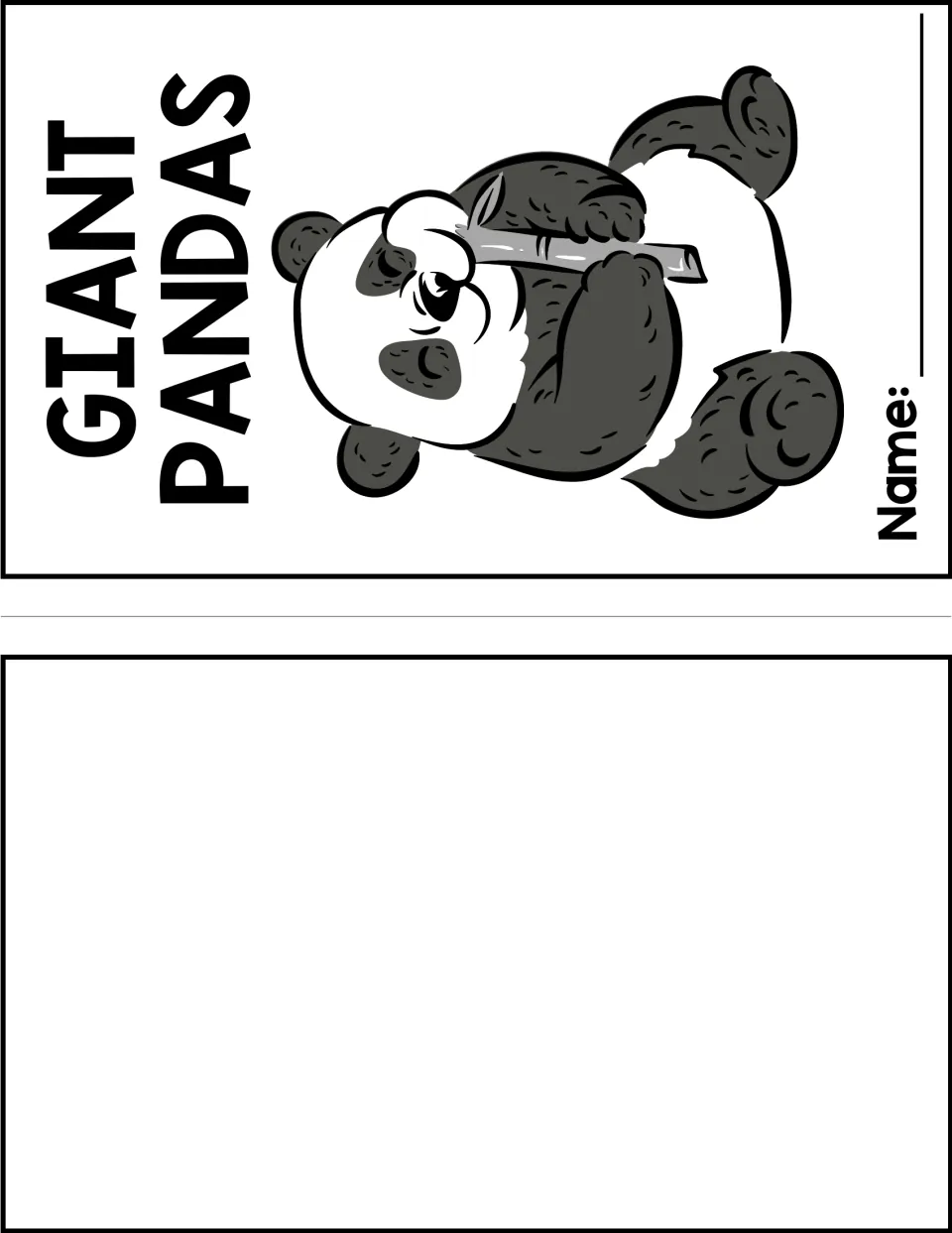 Student notes booklet cover reads Giant Pandas and includes a name space, paired with a blank half-page.