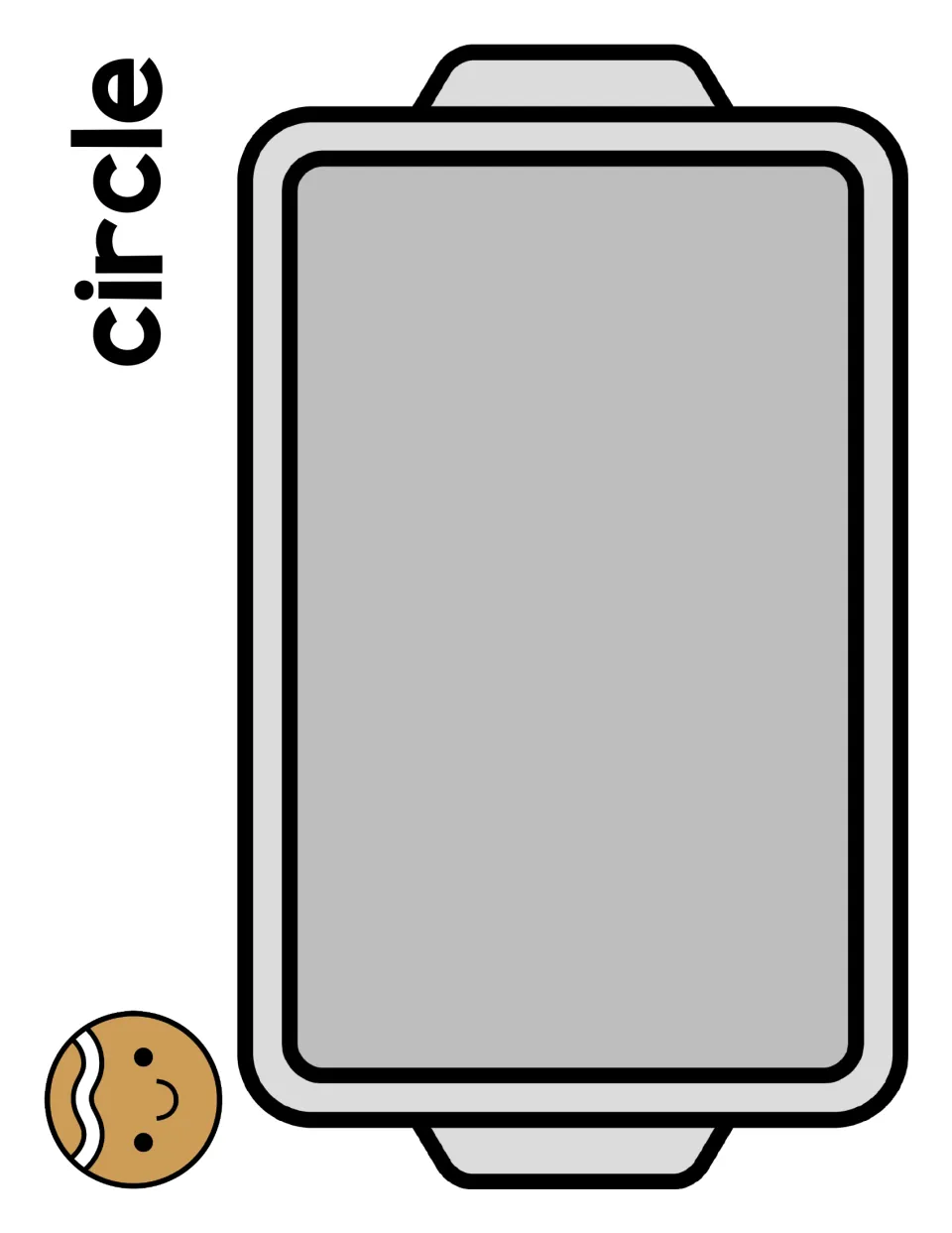 Circle sorting mat: students sort round gingerbread cookies onto a baking tray labeled circle, matching the model