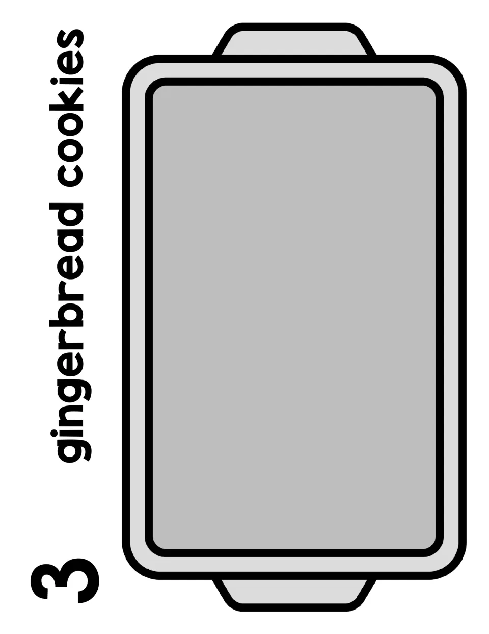 Number 3 counting mat labeled "3 gingerbread cookies": students set three counters on the empty baking sheet to match 3