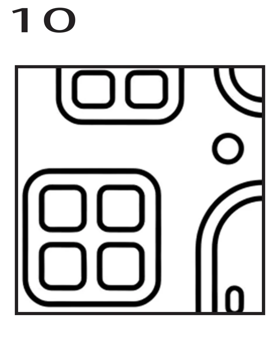 Coloring poster piece 10 of 16: window sections, a small circle, and part of the gingerbread house door