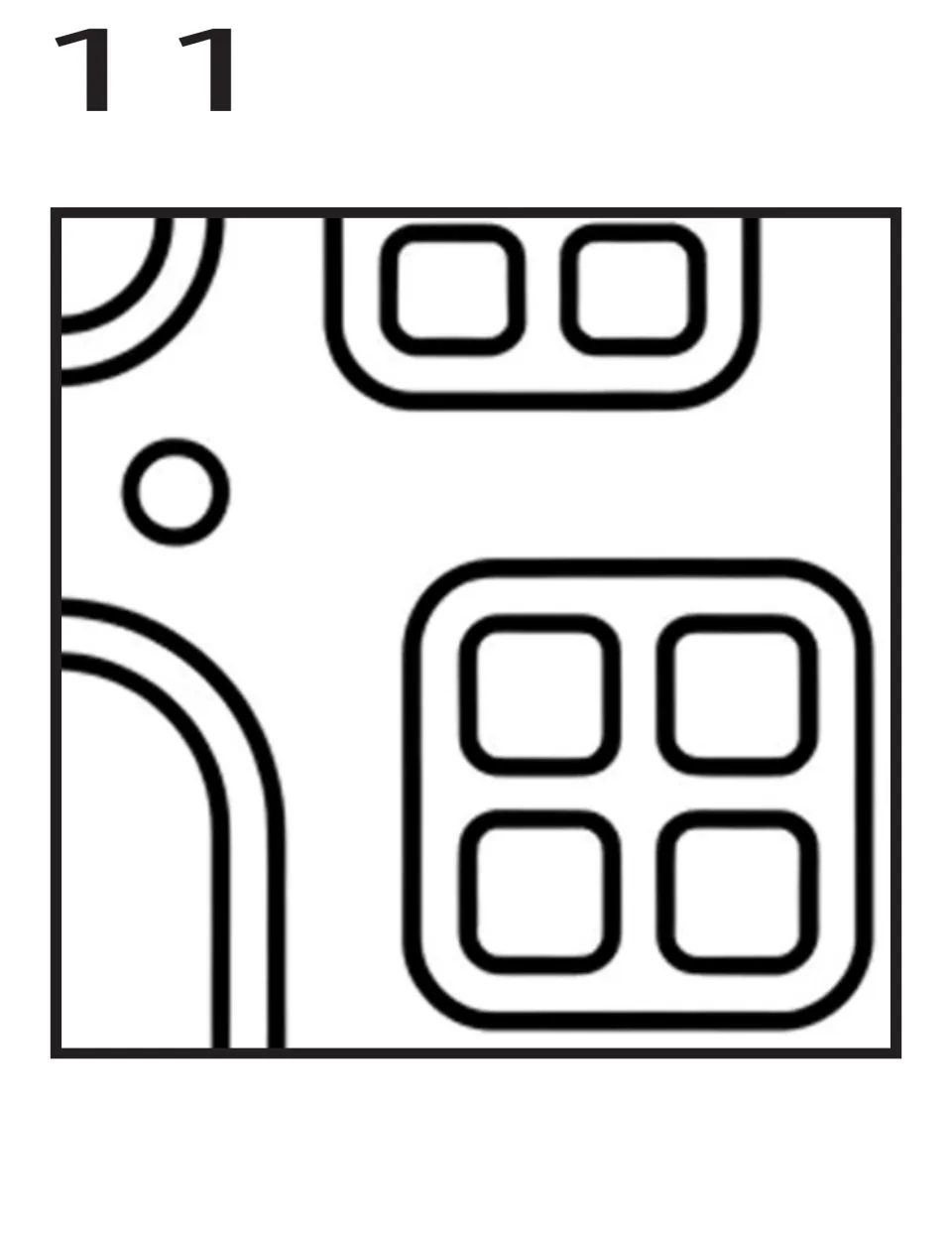 Coloring poster piece 11 of 16: a four-pane window, partial upper window, and part of an arched doorway