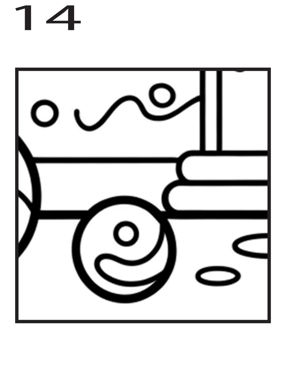 Coloring poster piece 14 of 16: round candy, oval ground details, and part of the gingerbread house steps
