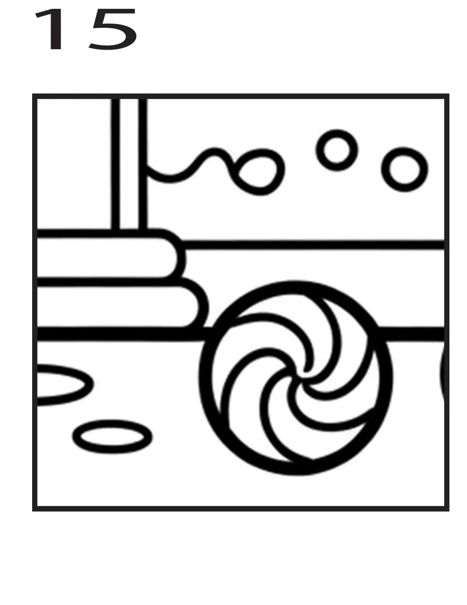 Coloring poster piece 15 of 16: a large swirled candy, oval ground details, and another section of steps