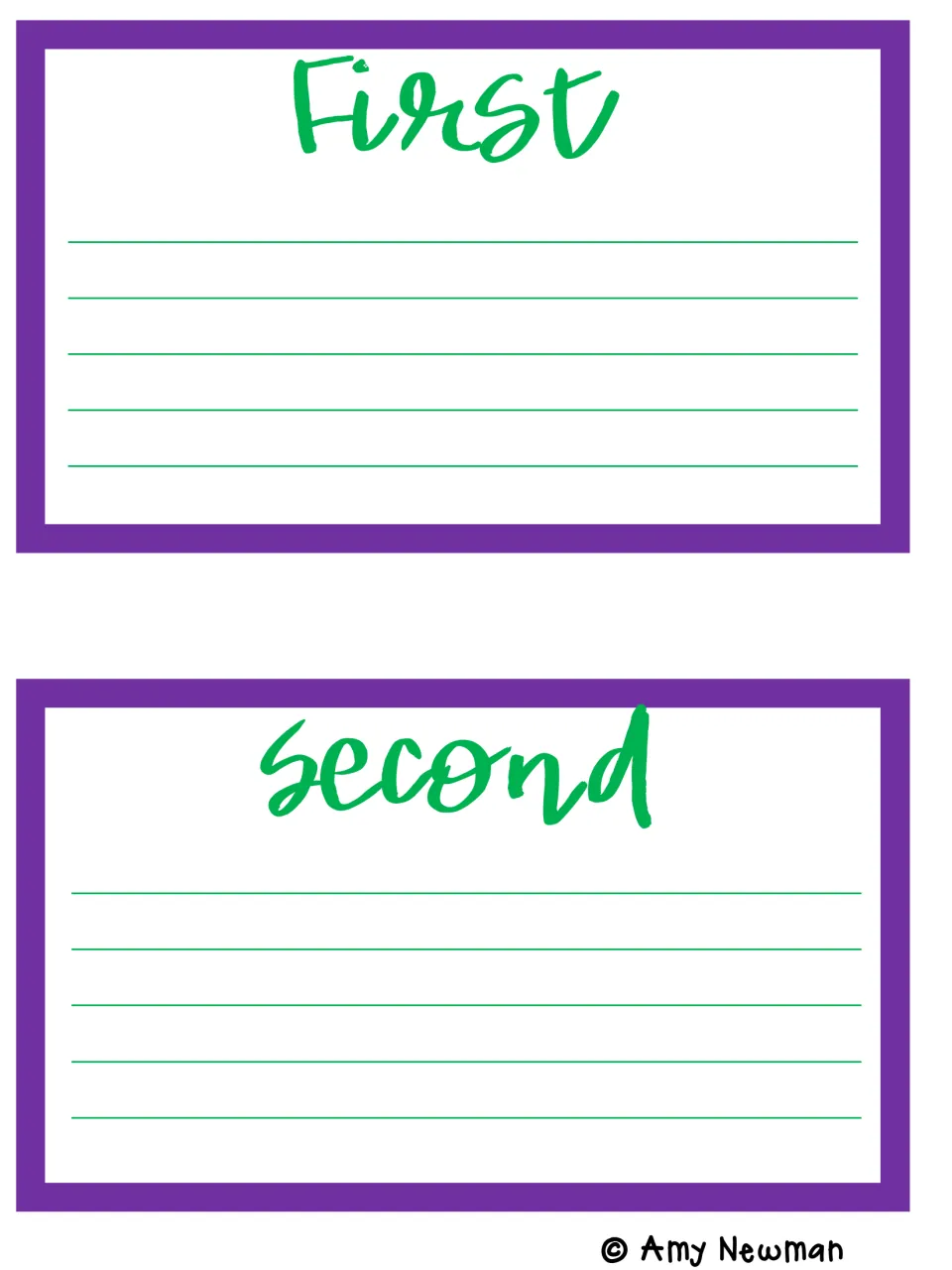 Story sequencing cards labeled First and Second where students write what happens at the start of the tale