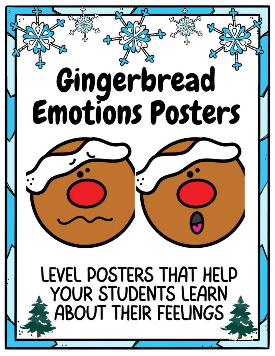 Gingerbread Emotions Posters cover: leveled feelings posters, showing a worried and a surprised gingerbread face